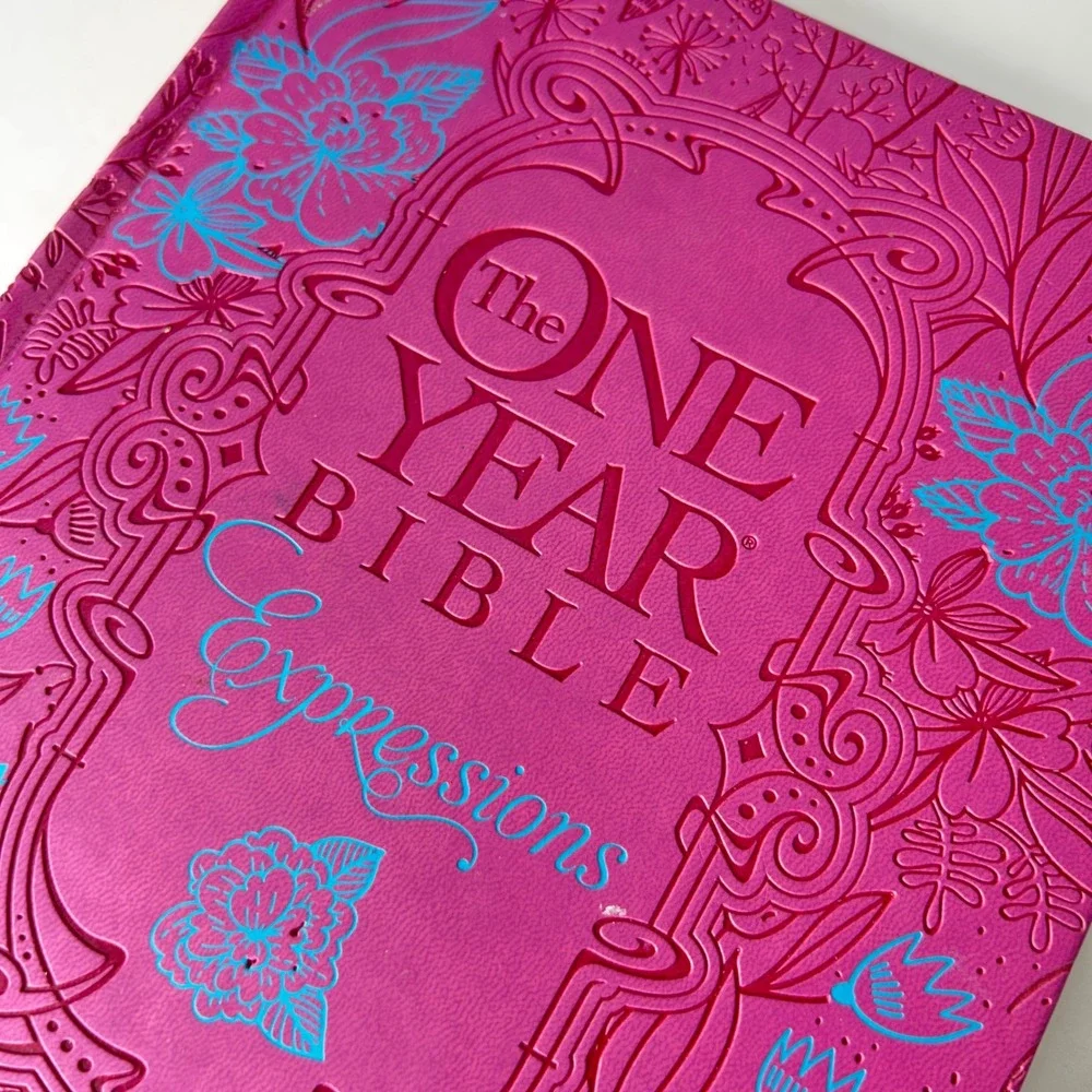 Tyndale One Year Bible Expressions NLT Pink Floral Faux Leather Journaling Bible